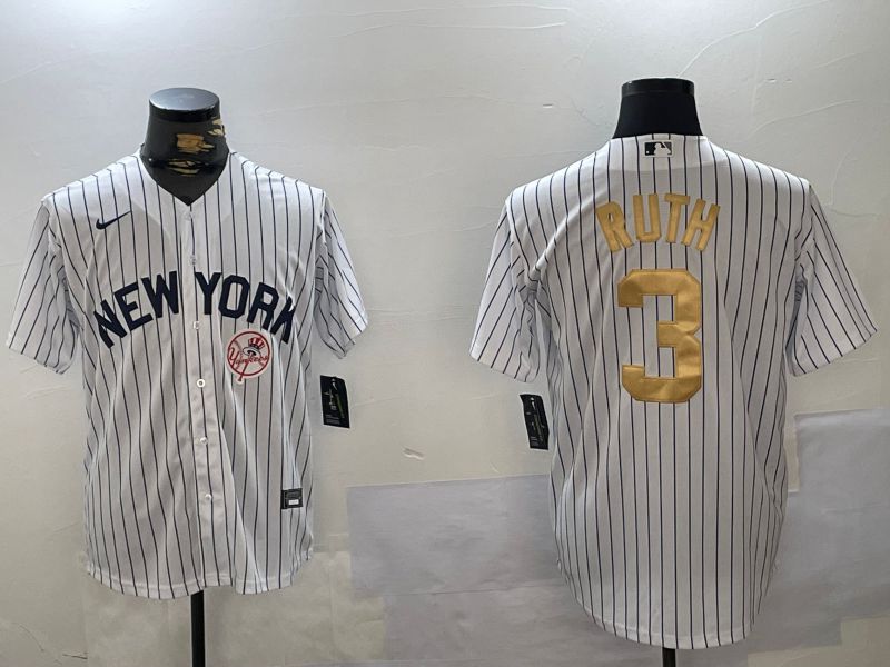 Men New York Yankees #3 Ruth White Stripe Fashion Nike 2024 MLB Jersey style 3